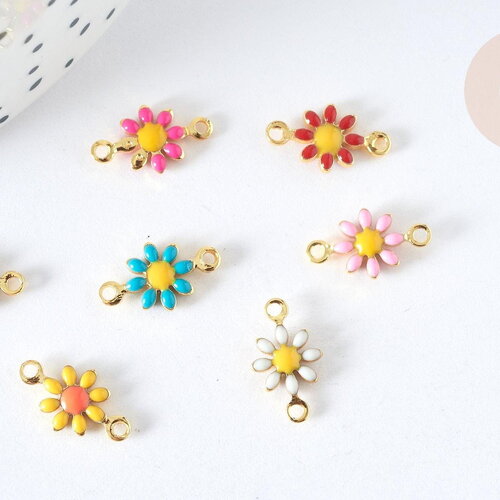 Connecteur fleur émaillée multicolore laiton doré 13mm, création de bijoux fantaisie marguerite,x1 g7384