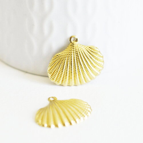 Breloque coquillage laiton brut 26mm, breloquesmétal doré pour création bijoux,sans nickel x2 g7268