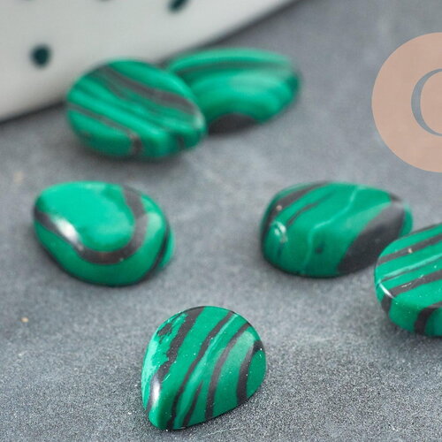 Cabochon dôme goutte malachite de synthèse 6x8mm, création bijoux pierre de , x1 g2807