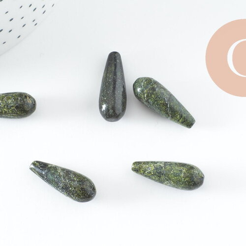 Perle goutte semi-percée en jaspe dentelle vert naturel 24-25mm,perles en pierre pour creation de bijoux en pierre naturelle, x5 g5156