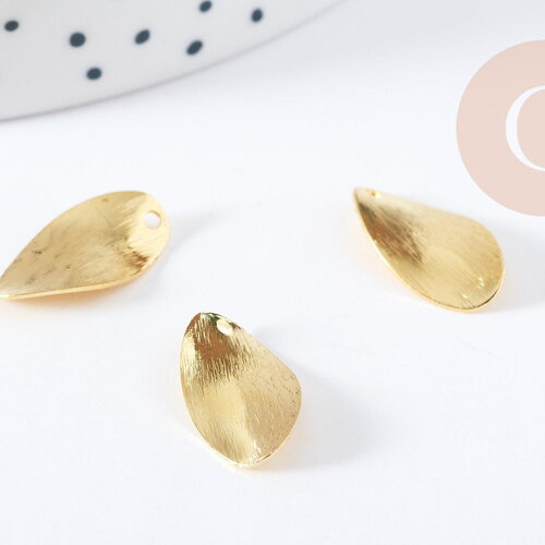 Pendentif feuille laiton doré 17.5mm, feuille dorée pour création bijoux, x2 (g10044)
