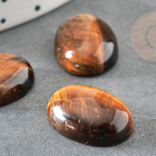 Cabochon ovale œil de tigre naturel marron 13x18mm, x1 (g2069)