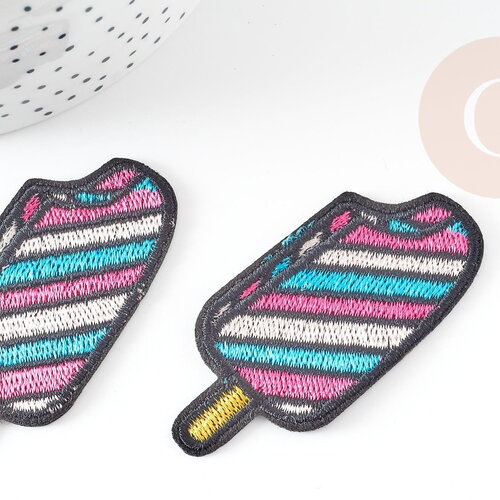 Ecusson brodé à repasser glace à l'eau customisation vêtement, écusson thermocollant,patch écusson brodé,64.5mm,x2 g3419