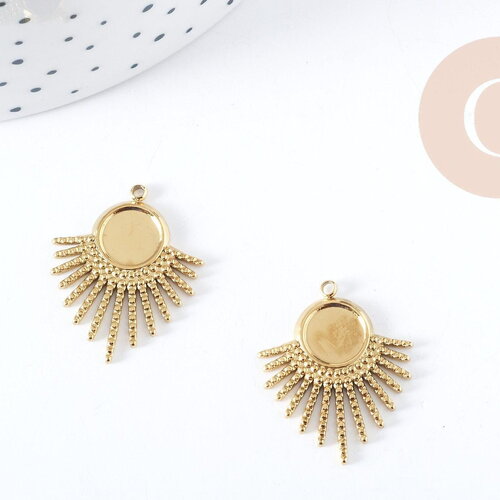 Pendentif support cabochon soleil acier 304 inoxydable doré 25.5mm, x1 g8933