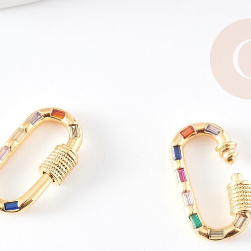 Fermoir à vis laiton doré 18k strass coloré 23.5mm, x1 (g3008)