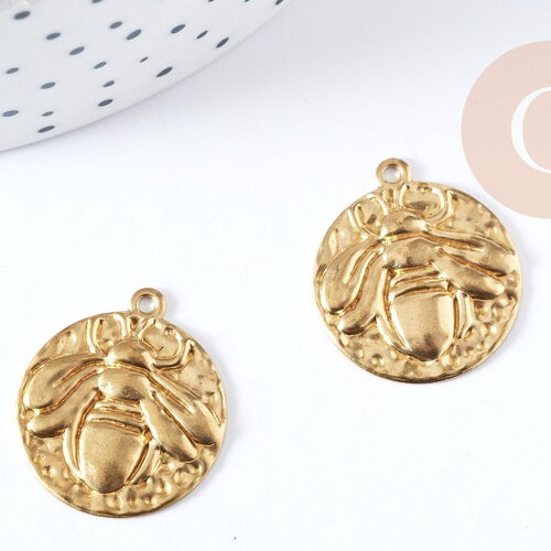Pendentif médaille abeille laiton brut 20mm,création bijoux laiton brut, x1 g7693