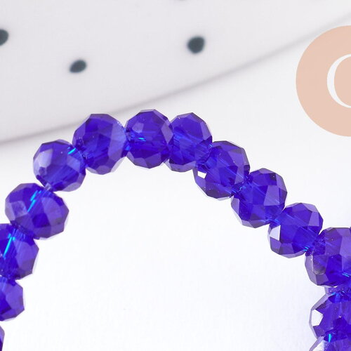 Perles toupies bleu, cristal bleu marine,perle verre facette, 3x2mm- fil de 38 cm, x1 (g2198)