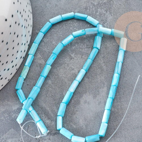 Perles tube nacre naturelle bleu 8x4mm, coquillage, le fil de 38cm x1 (g9038)