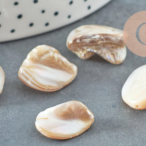 Perle coquillage naturel nacre nugget,,nacre beige,coquillage naturel,perle coquillage, 18-22mm,x5 g2650