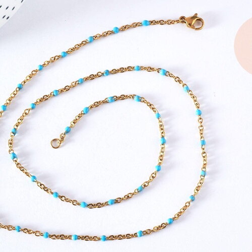 Bracelet ou collier acier doré 14k résine turquoise 1.5mm, x1 (g3597)
