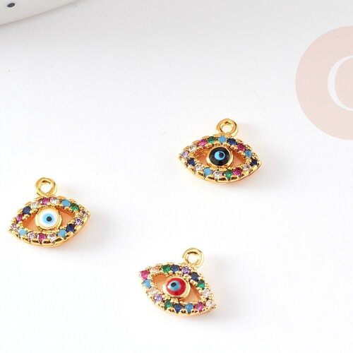 Pendentif oeil doré cristal zircon coloré 9mm, x1 (g3592)