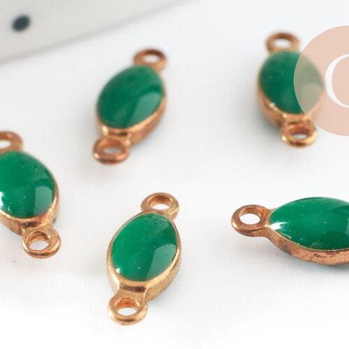 Connecteur ovale laiton brut émail vert, laiton doré, pendentif ovale, 10.5mm, x10 g3352