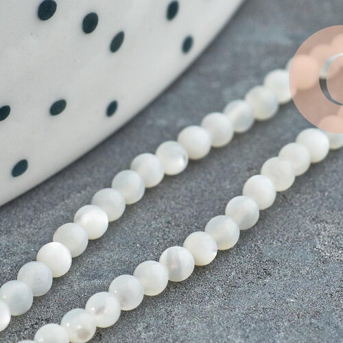 Perle ronde nacre coquillage blanc 2mm, x1 fil de 40cm (g5590)