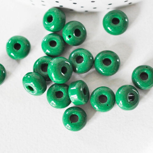 Perle rondelle donut verre opaque vert foncé,des perles reondelles verre pour vos créations de bijoux et bracelet,3-5x9mm, x 20 g4595