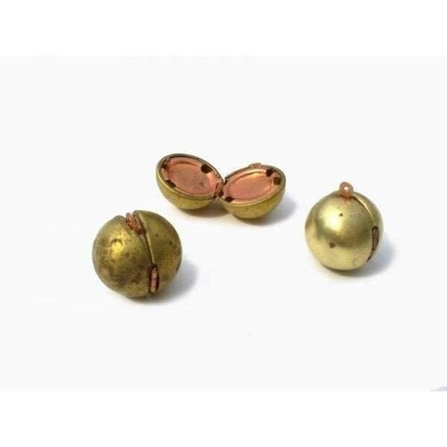 Pendentif locket rond boule laiton brut 18mm, médaillon vintage, pendentif laiton brut,, x 2,g2569