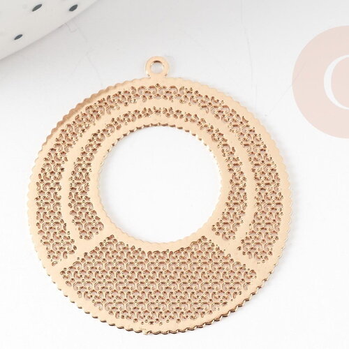 Pendentif estampe filigrane rond dentelle évidé laiton doré 33mm, pendentif très fin et léger pour création de bijoux, x2 g9277