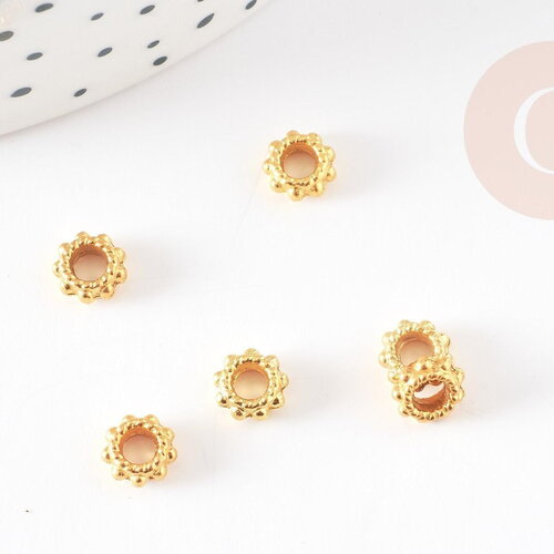 Rondelles fleurs laiton doré 6mm, perles dorées, perles intercalaires, x50 g5650