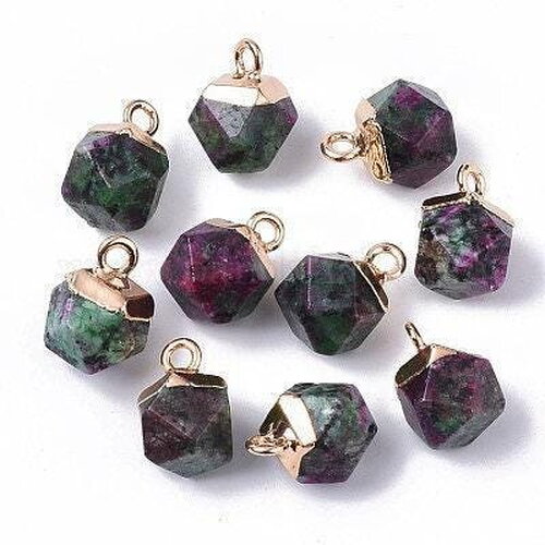 Pendentif hexagone rubis sur zoisite 11mm ,pendentif bijoux,pendentif rubis sur zoisite naturel,pendentif rubis , x1 g6859