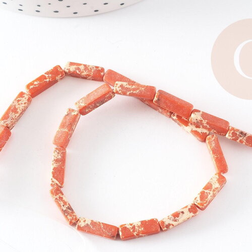Perle rectangulaire regalite orange, pierre naturelle, perles jaspe, 12mm, fil de 40cm, x1 (g1108)