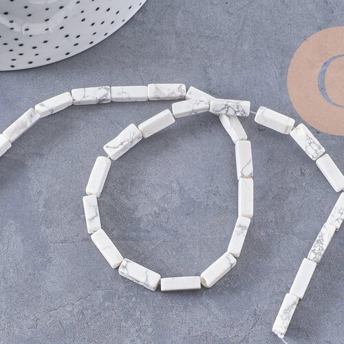 Perle rectangle howlite blanche, perle howlite,pierre naturelle,howlite naturelle,perle pierre,13mm, x1 fil de 41cm (g3014)