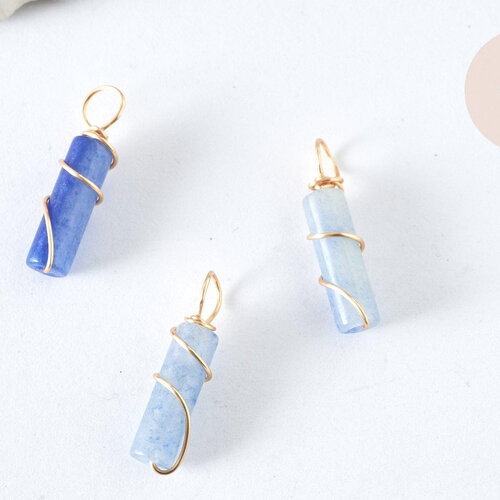 Pendentif aventurine bleue naturelle support cuivre doré 20~21mm, pierre, x1 (g7457)