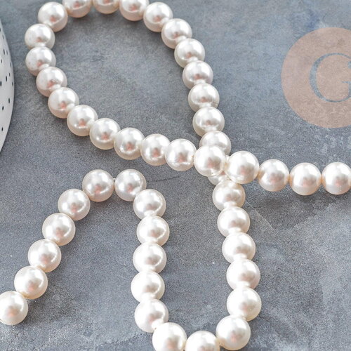 Perles rondes coquillage naturel blanche nacrées 8mm, x1 fil de 40cm (g9034)