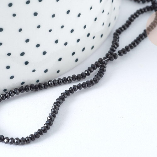 Perle ronde verre facettée noire 2mm, fourniture diy, fil de 37cm, x1 (g7398)