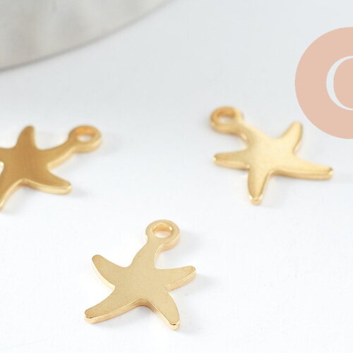 Pendentif acier 304 inoxydable doré étoile de mer 11mm, pendentif acier inoxydable création bijoux, x5 (g10015)