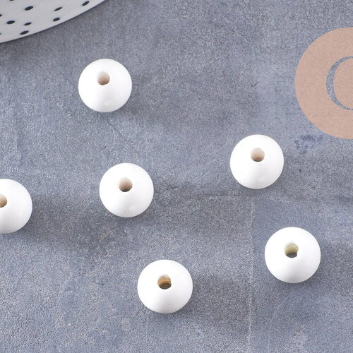 Perle porcelaine blanche, perle lisse céramique, fabrication bijoux, céramique blanche, 10mm, x10 g5383