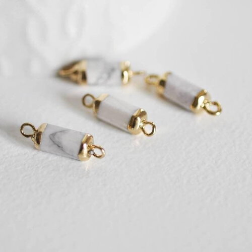 Pendentif connecteur tube howlite doré,pendentif bijoux,tube howlite,pendentif pierre, howlite naturelle,20mm, x1,g2818