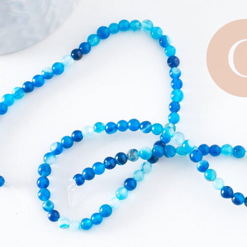 Perle agate rayée bleue,perle agate,pierre naturelle,agate naturelle,perle pierre,perle ronde,4mm,fil de 40 cm- (g2042)