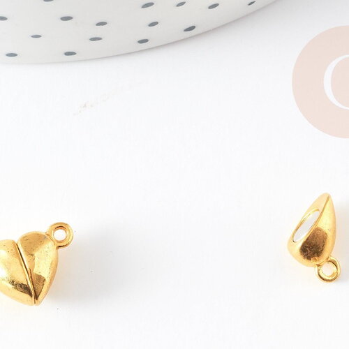 Fermoir coeur aimanté zamac doré 15mm,petit fermoir qualité,fermoir magnétique doré pour fabrication bijoux, x1 g5872
