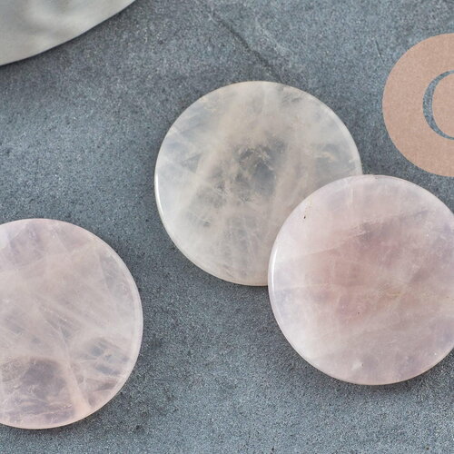 Cabochon disque quartz rose naturel 20mm, creation bijou pierre naturelle, x1 (g9961)