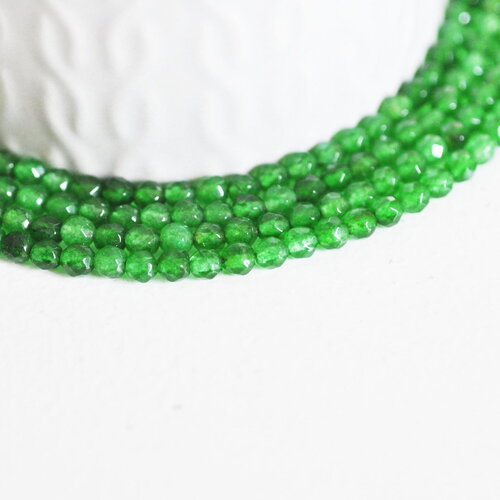 Perle jade vert, pierre naturelle, jade naturel, perle pierre, perle facette, 4mm, fil de 36cm, x1 (g2925)
