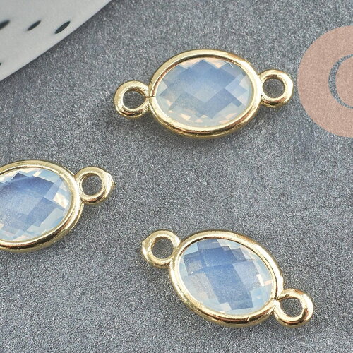Pendentif connecteur ovale en cristal opalite laiton doré 15mm,pendentif cristal pour création bijoux diy, x1 g4675