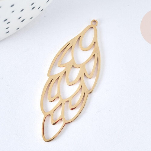 Pendentif estampe filigrane fleur acier inoxydable 201 doré 52mm, pendentif léger création de bijoux, x1 g7254