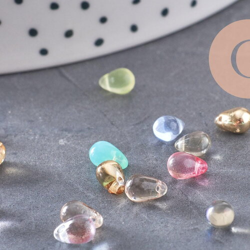 Perles cristal goutte multicolore cristal tchèque 6.5x4.5mm, x50 (g4187)