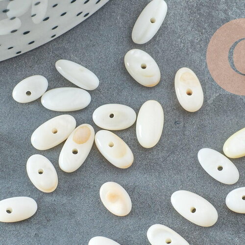 Perle ovale nacre blanche naturelle 8-12mm, perle coquillage ivoire naturels, x 20gr (g6214)