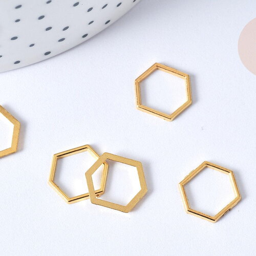 X 10 anneaux connecteur hexagone zamac doré 12x14mm, x10 (g7907)