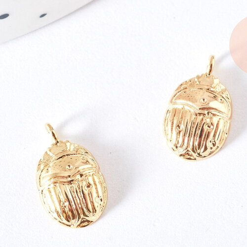 Pendentif scarabée laiton doré 18k -14,5mm,sans nickel,creation bijoux animal insecte, x1 g7124