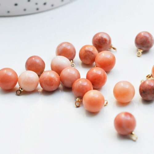 Pendentif goutte rond aventurine rose, support doré, création bijoux pierre naturelle, pendentif pierre naturelle, 14mm, x1 g4568