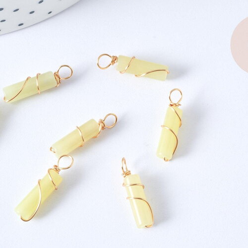 Pendentif jade jaune naturelle support cuivre doré 20~21mm, pierre, x1 g7751
