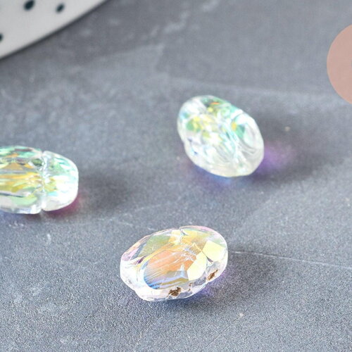 Perle scarabée verre transparent facettée cristal ab 12mm, fournitures diy, x1 (g6833)