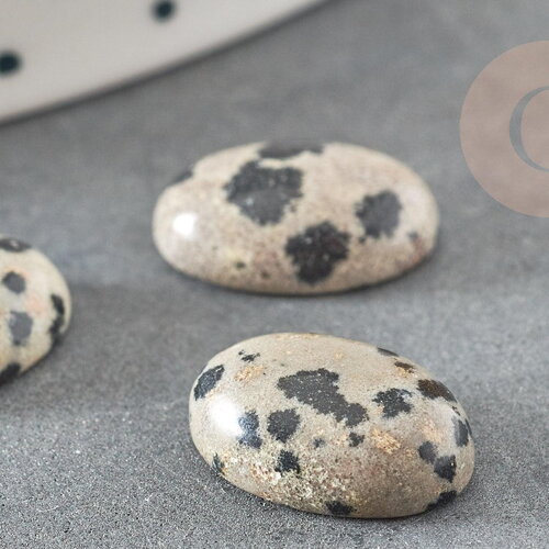 Cabochon ovale jaspe dalmatien, cabochon ovale,jaspe naturel, jaspe taches, 10x14mm, x1 (g1568)