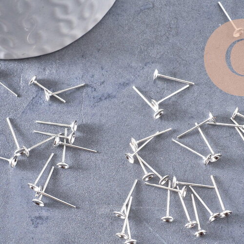 Clous-puces oreille argentés avec plateau 4mm, x50 (g0503)