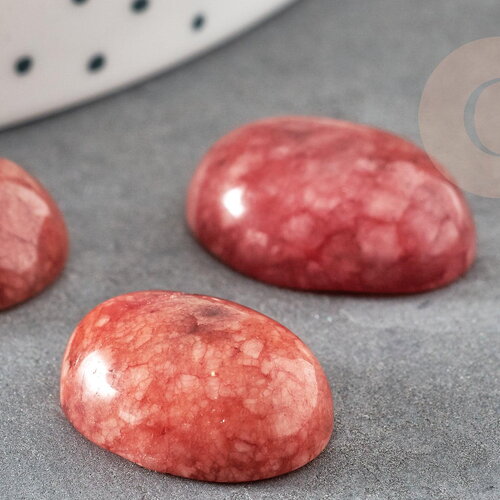 Cabochon ovale jade marbré rouge 18 x13mm, x1 (g2923)