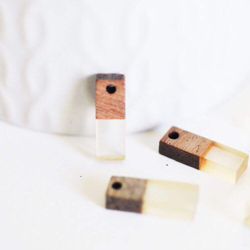 Pendentif goutte bois résine rectangle, bois naturel,perle bois, perle géométrique,perle rectangle,création bijoux bois,17mm,x5 g1830