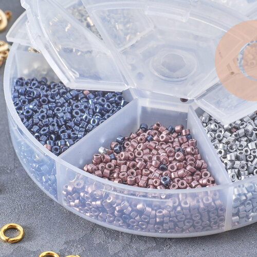 Kit de perles rocaille façon miyuki mix noir argent blanc, x1 (g9193)