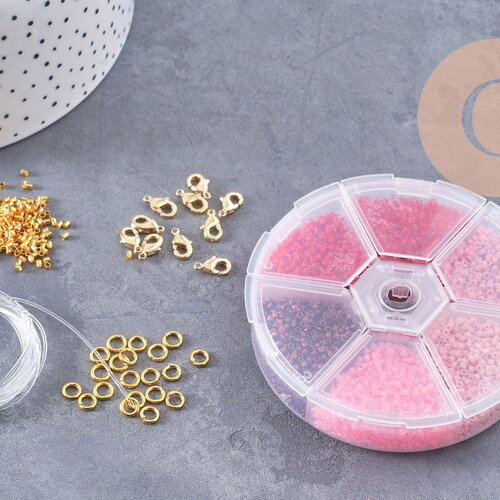 Kit de perles rocaille façon miyuki mix rose, x1 (g9189)