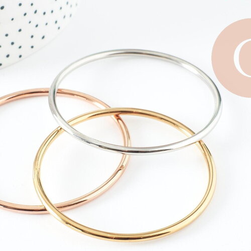Bracelet jonc lisse rond 3mm acier 304 inoxydable doré/ platine / or rose 65mm, x1 (g9427)